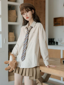 Áo Sơ Mi Kẻ Sọc Dài Tay Nữ Phong Cách Đại Học Thiết Kế Mới Mùa Xuân Thu Cổ Polo Thường Ngày Chất Liệu Khác Dài Thường