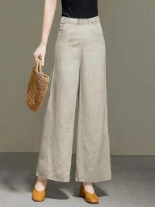 Cotton Linen Wide Leg Pants Women Summer Thin Loose plus Size Mom Casual High Waist Straight Cut Linen Nine Point Trendy Pants