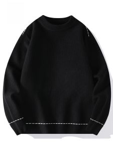 ROMON | Loose Fit Thickened Casual Black Knitted Sweater Warm Base Layer Shirt For Men Fashionable City Style Winter Season Long Sleeve