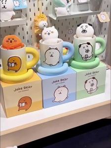 Bandai | Kawaii Joke Bear Cốc Sứ 460Ml Dung Tích Lớn Hoạt Hình Cà Phê Sữa Có Đế Lót Ly Trang Trí Nhà Anime Quà Tặng Cho Người Lớn