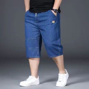 Elastic Elastic Waist Denim Shorts Mens plus Size Overweight Man plus Size Cropped Pants Loose Thin Breathable Pirate Shorts