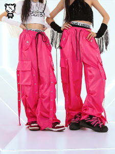 Panda Storm ชุดการแสดงเด็กผ้าฝ้ายลายทางสีชมพู ชุดเต้นรำฮิปฮอป ชุดแจ๊ส ชุดเดินแบบยาวสำหรับเด็กชายและเด็กหญิง