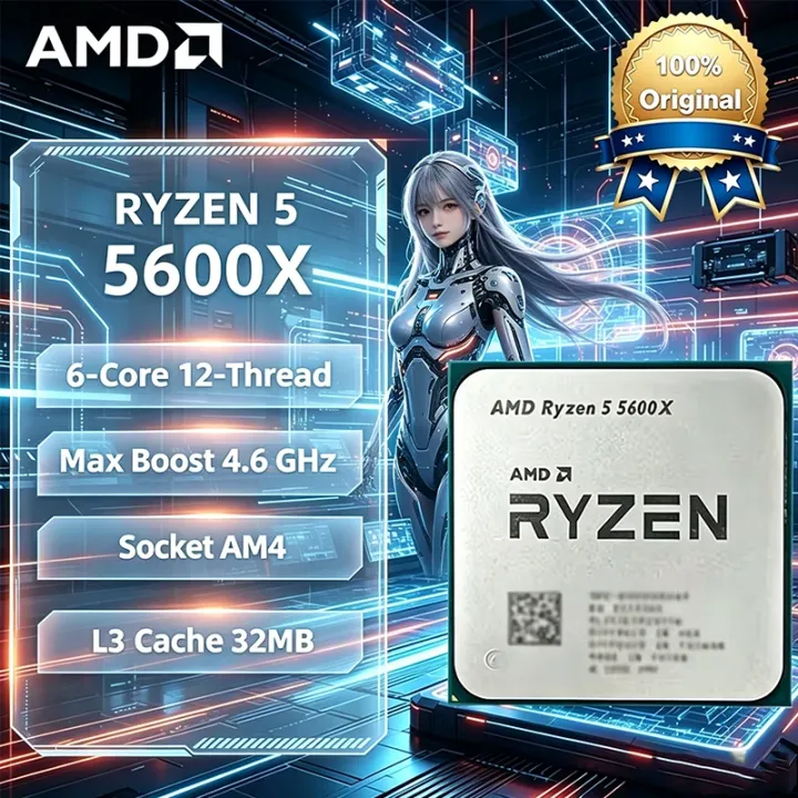 AMD | AMD Ryzen 5 5600X CPU AMD R5 5600X Processor 4.6GHz 6-Core 12-Thread 32MB Cache Socket AM4 Desktop Gaming CPU Without Package