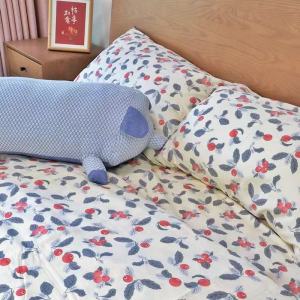 Soft Pure Cotton Floral Print Bedding Set White Alpaca Fabric Duvet Cover Sheet Fitted Sheet Pillowcase Comfortable Skin-friendly