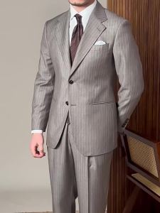 Slim Fit Stripe British Style Suit Two-Piece