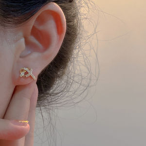 Sugar Refined Zircon Knotted Stud Earrings New Arrival Accessible Luxury Fancy Minimalist Design 2024 Hot-Selling Earrings Women