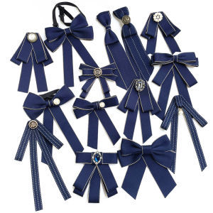 เนคไท Blue Ladys พร้อมปมผีเสื้อ K-style เส้นด้ายโพลีเอสเตอร์ย้อมสีทึบอุปกรณ์เสริมเสื้อเชิ้ตสําหรับผู้หญิง