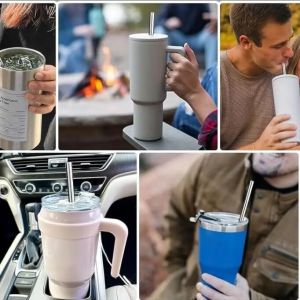 Suitable for Stanley 20OZ 30OZ 40OZ 304 stainless steel material high temperature resistant and reusable straw cup straw configuration with cartoon hat and straw brush