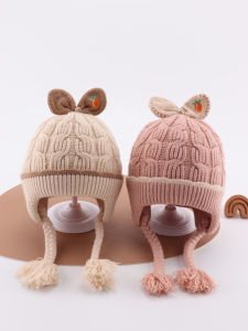 Warm Knitted Woolen Hat for Baby Girls with Braid Design Suitable for Outdoor Use in Winter Windproof And Comfortable for Travel