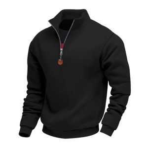 American Autumn Winter Heavy Fleece Long-sleeved Mens Sweatshirt Half Zipper Loose Stand-up Collar Pullover Mens Sweatshirt