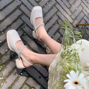 Giày cao gót nữ quai ngang đính đá hở gót 5p (Hàng QC fullbox) Ana QC