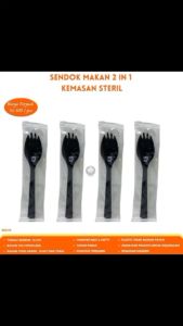 Sendok Garpu Steril 2in1 Sendok Garpu Steril plastik Sendok Makan hitam (Isi 100 Pcs-SG21N)