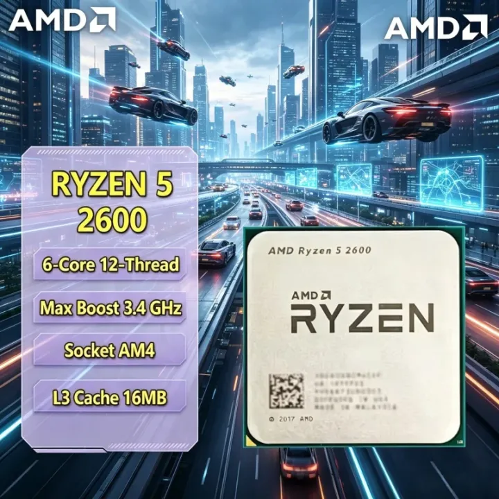 AMD | 2026 Hot AMD Ryzen 5 2600 6-Core 12-Thread 3.9GHz AM4 65W DDR4 Desktop Gaming CPU No Cooler