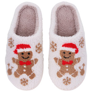 Christmas Gingerbread Man Slippers Furry Snowflake Slippers Anti Slip Cute Gingerbread Man Slippers for Autumn Winter