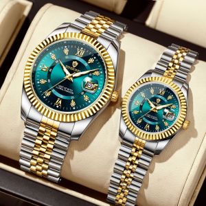 BINBOND business couple watch buy 1 take 1 waterproof fashion diamond stainless steel calendar watch for women/men