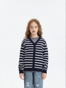 Vintage Striped Comfortable V-neck Childrens Cardigan