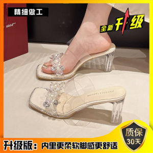 Giày Cao Gót Trong Suốt Cho Nữ Mùa Hè 2025 Giày Đế Xuồng Đính Pha Lê Thời Trang Đế Giữa Đế Cao Su Thường Ngày