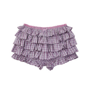 Wild Zero Grid Cake Pants Skirt Womens Summer New Elastic Low Waist Design Sweet Spicy Purple Short Pants Casual Straight Leg Cotton Shorts