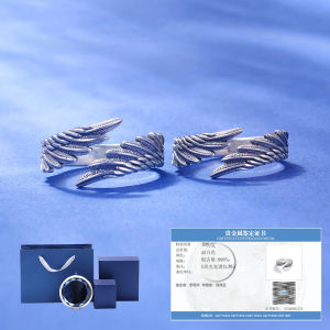 Angel Wing 999 Pure Silver Ring Couple Set Mens Birthday Gift Engraving Feather Design Fashionable Retro Style Jewelry
