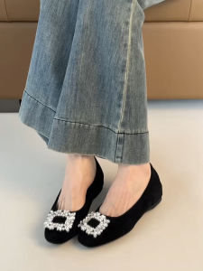 FANGXI | Leather Water Crystal Square Buckle Flat Height-increasing Loafers
