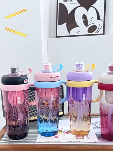 Botol Minum Jumbo 950ML Tumbler Jumbo Lucu Esthetik Infused Water Dengan Gagang dan Sedotan 3291