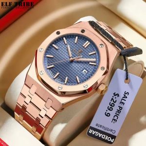 ELF TRIBE Men Watch Quartz Waterproof Man Clock Business Watches Stainless Steel Luxury Reloj