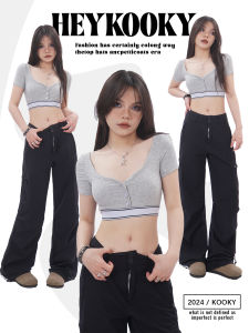 Street Style Short Sleeve T-Shirt Womens Ultra-Short U-Neck Yoga Casual Sports Grey Top Trendy Streetwear Summer Fashion