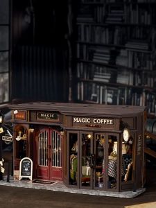 Vintage Coffee Shop F041-C with Light/Anti-dust cover DIY Miniature Doll House