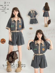 KEIKO | American Workwear Vintage Summer Thin Waist-Trimming Denim Dungarees
