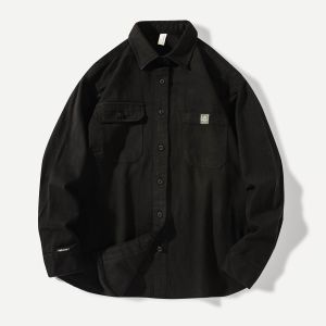 เสื้อเชิ้ตแขนยาวสไตล์อเมริกันสำหรับผู้ชายชุดทำงานย้อนยุคแบรนด์ยอดนิยมสำหรับฤดูใบไม้ผลิและฤดูใบไม้ร่วงชุดล่าสัตว์ผ้าฝ้ายแท้เสื้อเชิ้ตลำลองทรงหลวมเสื้อคลุมเสื้อตัวบนผู้ชาย