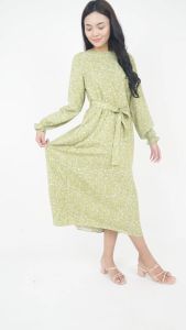 Forest Ladies Rayon Floral Pattern Long Sleeve Midi Dress Women Dress | Baju Lengan Panjang Perempuan - 885072