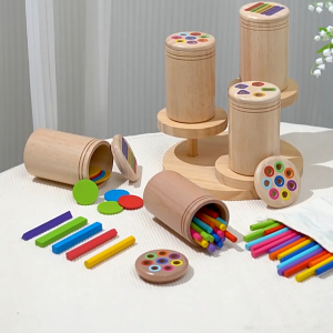 3in1 Wooden Color Shape Sorting Toys Educational Cognitive Counting Stick Box Montessori Kids Mainan Awal