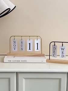 Wooden Desktop Flip Calendar Turn Page Design Creative Series Standing Calendar DIY Date Display Wooden Calendar Desktop Display