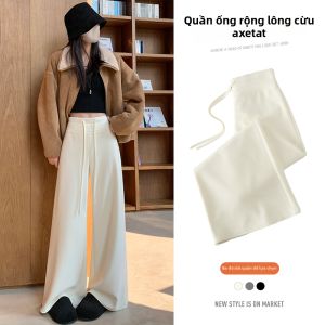 La Chapelle | Quần Flannel Len Màu Xám Đậm Dáng Rộng
