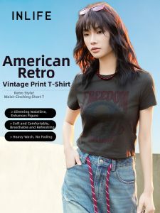 INLIFE | Retro Print Short Sleeve T-Shirt Casual Crew Neck Short Style