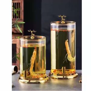 Bình Trụ thủy tinh để bàn nắp hươu vàng có vòi sang  trọng cao cấp