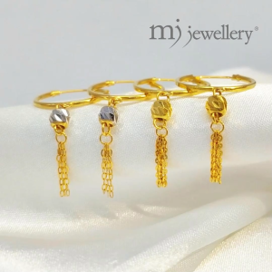 MJ Jewellery 375/9K Gold Round Loop with Beads Earrings S70