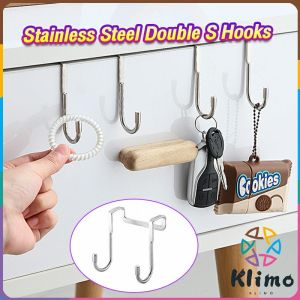 KLIMO Home Creative Seamless Stainless Steel Double S Hooks Cabinet Door Back Type Hanger