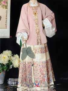 Váy Hanfu Mùa Đông Màu Hồng Cỡ Lớn Ấm Áp Cổ Vuông Áo Ngắn Phong Cách Trung Hoa Cổ Điển Váy Nửa Thân Mềm Mại