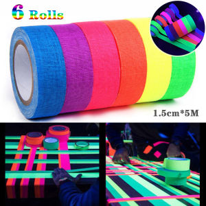 5Meter 6 Colors Neon Gaffer Cloth Tape Fluorescent Rainbow Color Party Non-Reflective Glow in The Dark Tape Under UV Black Light