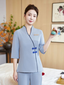 High-End Chinese Style Beauty Salon Uniform Set Womens Massage Technician Tea Artist Autumn Winter Workwear Two-Piece Suit