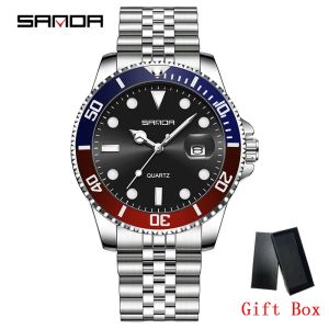 Sanda | SANDA Top Brand Mens Quartz Watch Stainless Steel Strap Waterproof Luminous Automatic Date Fashion Business Men Wristwatch