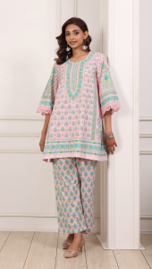 Pink Cotton Printed Straight Kurta Set