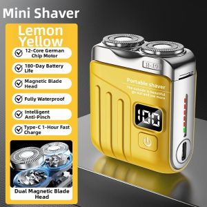 2025 New Mini Portable Electric Shaver for Men Double Ring Gift 1307T Waterproof LED Display Magnetic Head Charging Time 1.5 Hours