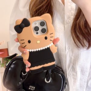 Cute Ins Style Necklace Hello Kitty Phone Case for iPhone 17 16 15 14 13 12 Pro Max 17Pro Kitty Soft Silicone Cartoon Back Cover