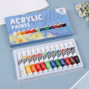 12 Colors Acrylic Paint Set 12ml Tubes Professional Art Paints for Canvas Wood Ceramic Crafts Non-Toxic for Artists & Kids
