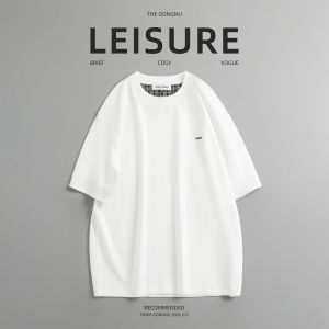 GONGNU | Summer Casual Plaid Patchwork T-Shirt Loose Letter Embroidery