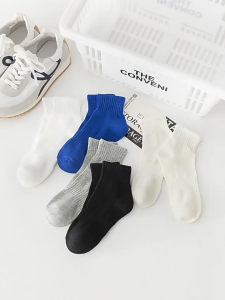 Kaos Kaki Katun Pendek Wanita Polos Warna Pola Garis Vertical Short Tube Casual Socks JCKK396