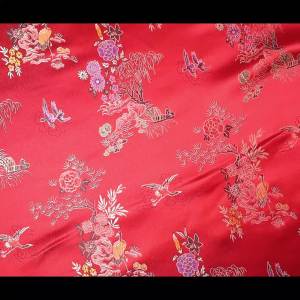 ผ้าไหมจีน ผ้าตรุษจีน ลายนกกระเรียน หน้ากว้าง 36 นิ้ว ผ้าเมตร ผ้าหลา