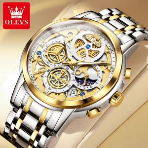 OLEVS | Đồng Hồ Đeo Tay Nam OLEVS Full Hollow Chronograph Đa Chức Năng Chống Nước Bằng Thép Không Gỉ Thạch Anh Pha Mặt Trăng Đồng Hồ Đeo Tay Sang Trọng